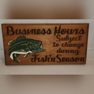 Beautiful Carved Wood Fishing Sign Decor BIN N